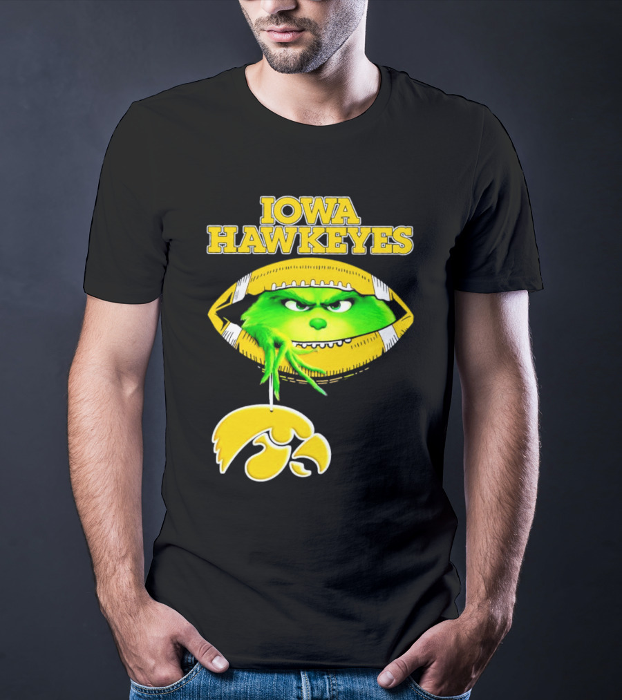 Iowa Hawkeyes Grinch Football Christmas T-Shirt