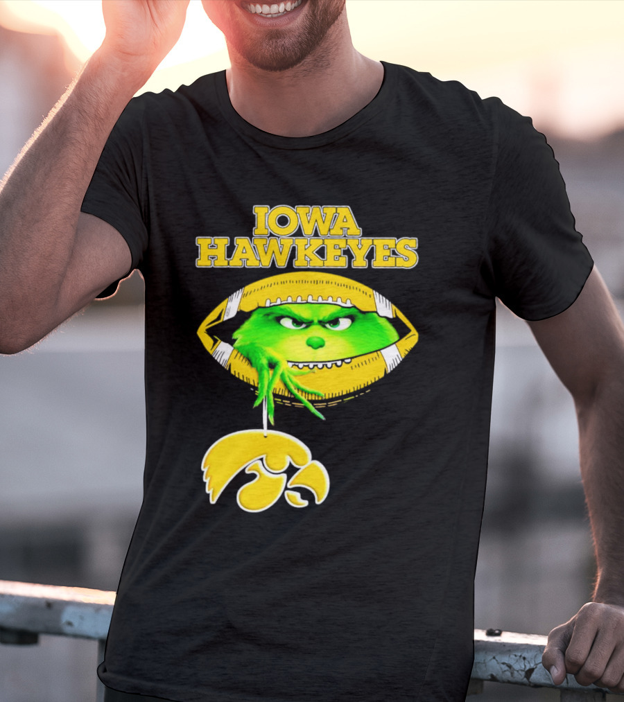 Iowa Hawkeyes Grinch Football Christmas T-Shirt