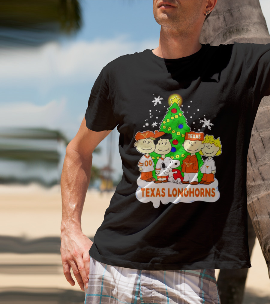 Texas Longhorns Peanuts Characters Christmas Tree T-Shirt