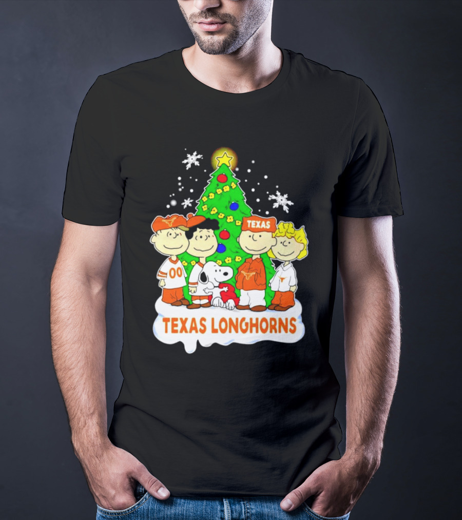 Texas Longhorns Peanuts Characters Christmas Tree T-Shirt