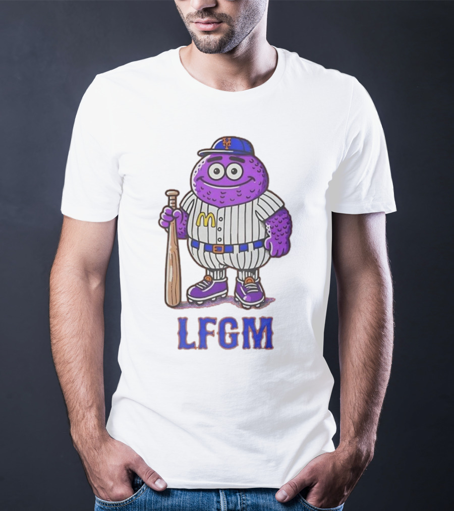 LFGM New York Mets Grimace Cartoon Baseball Bat Character T-Shirt