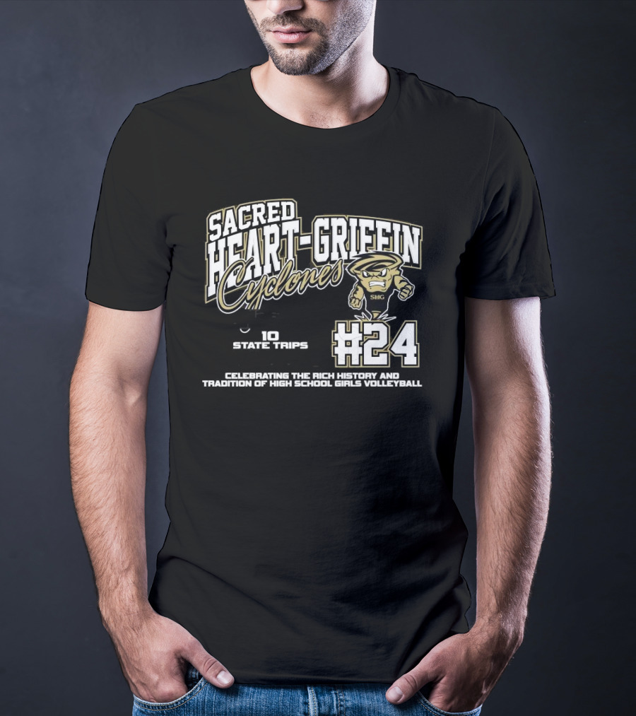 Sacred Heart-Griffin Cyclones #24 1287 Program Wins 10 State Trips 3 State Trophies Celebrating The Rich History And Tradition Of High School Girls Volleyball T-Shirt