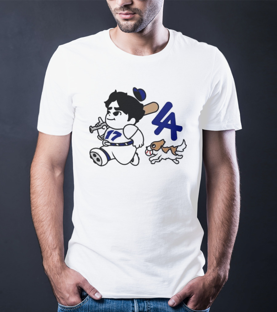 Chunkytani 10oz Fleece LA Baseball Dog And Player With Bat 17 T-Shirt