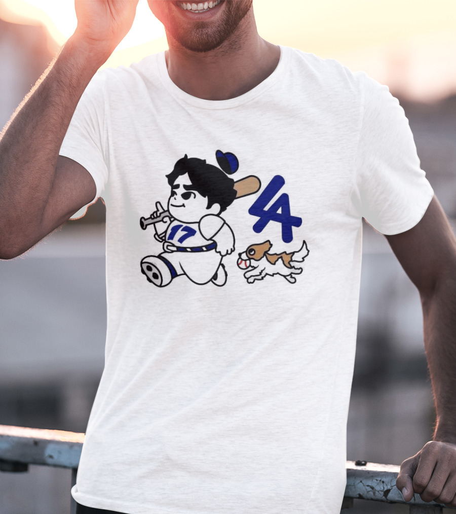 Chunkytani 10oz Fleece LA Baseball Dog And Player With Bat 17 T-Shirt