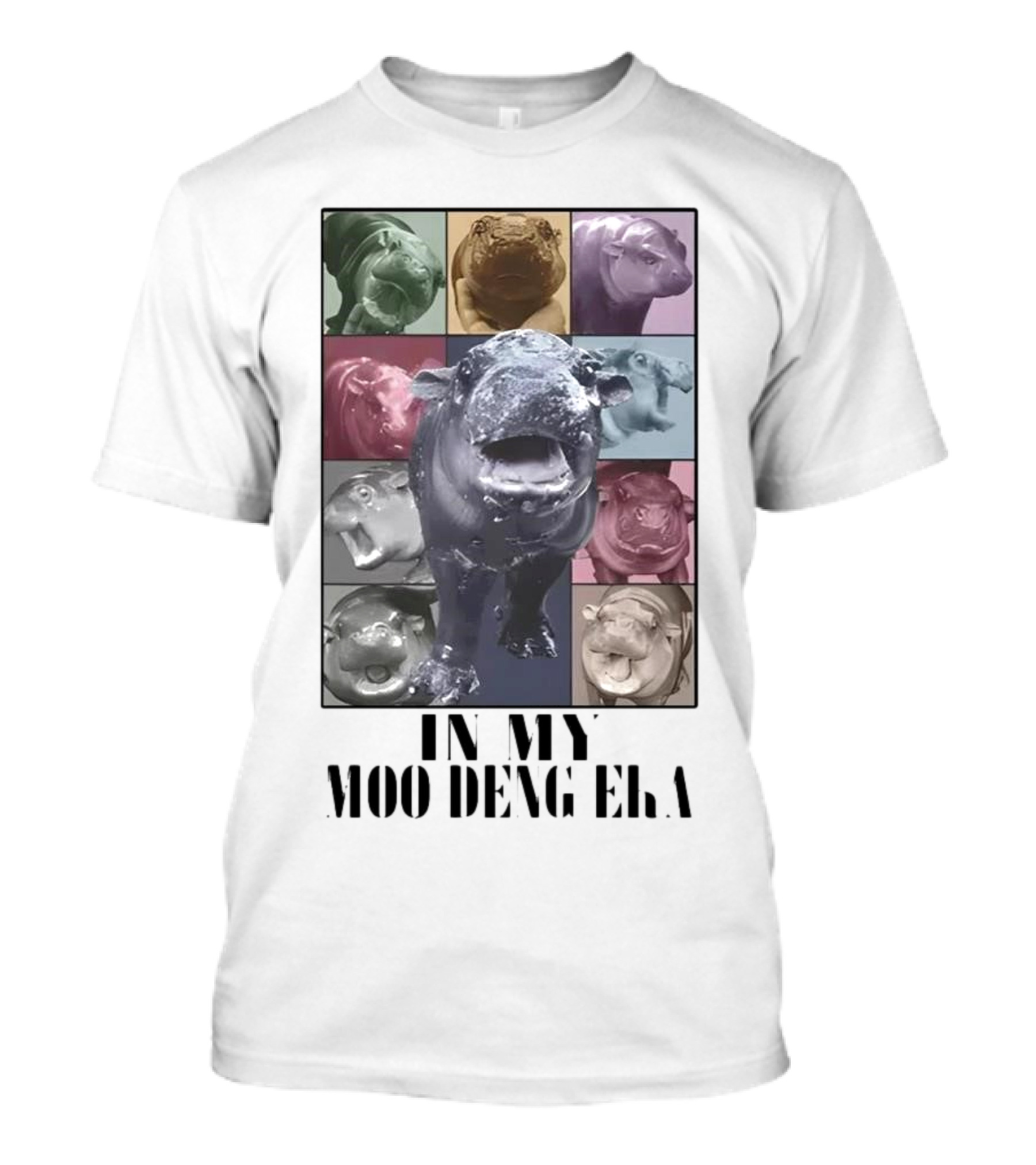 In My Moo Deng Era Colorful Cow Pop Art Collage T-Shirt