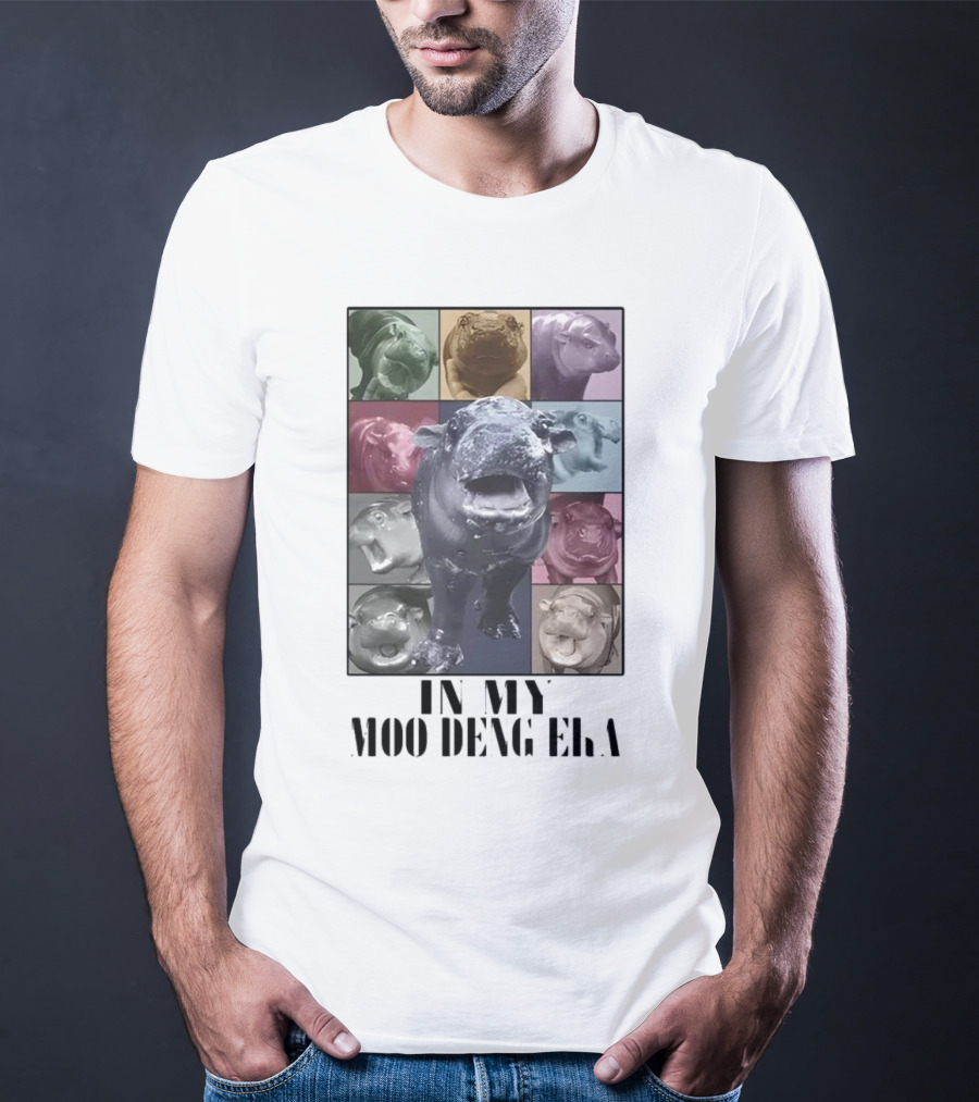 In My Moo Deng Era Colorful Cow Pop Art Collage T-Shirt