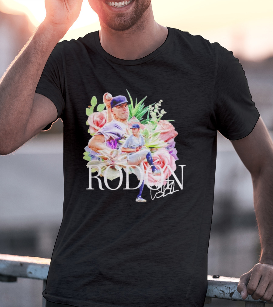 Carlos Rodón New York Yankees Floral Signature Baseball T-Shirt