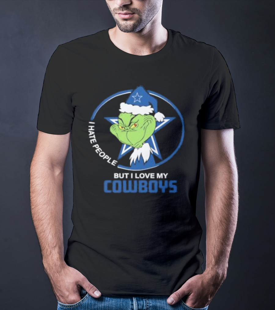 Dallas Cowboys Christmas Grinch I Hate People But I Love My Cowboys T-Shirt