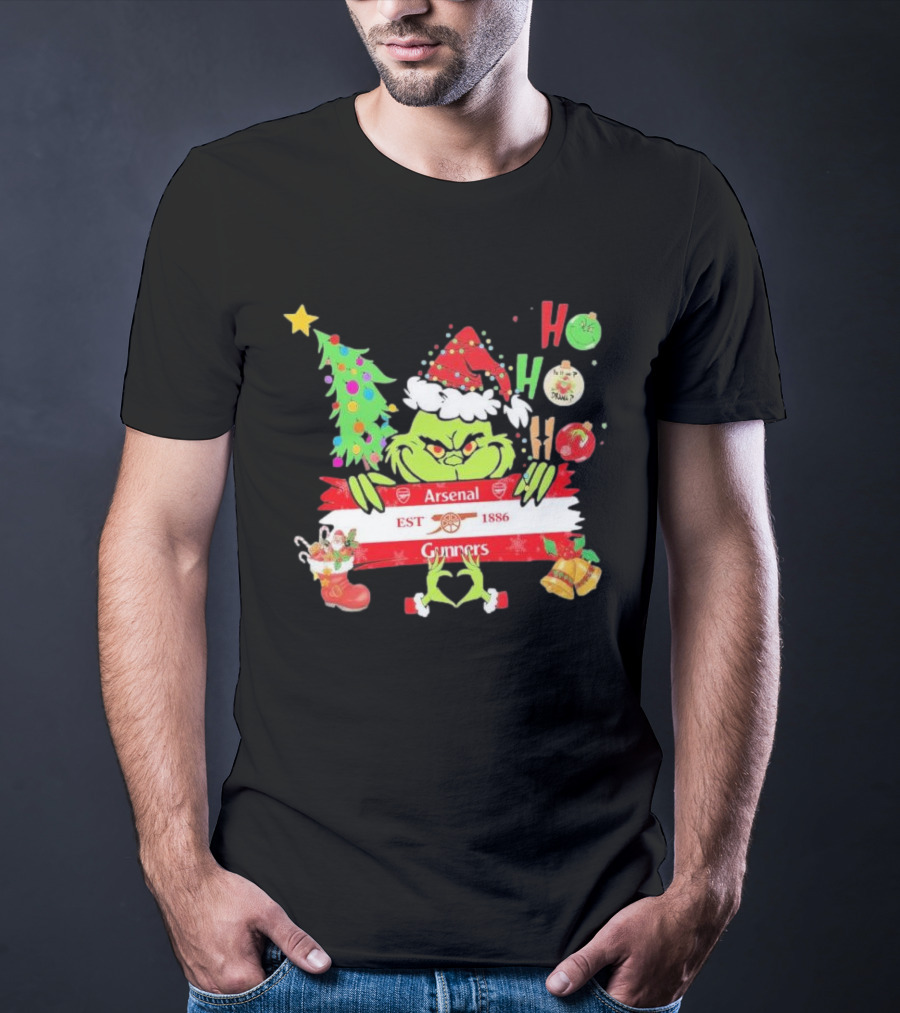 Grinch Ho Ho Ho Arsenal FC EST 1886 Gunners Christmas T-Shirt