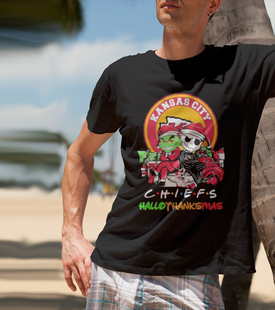 Kansas City Chiefs Grinch Jack Skellington Hallothanksmas T-Shirt