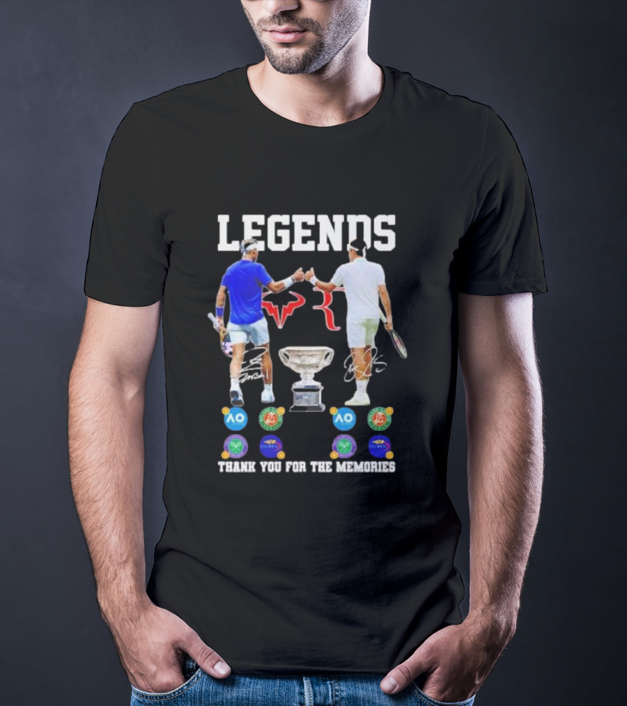 LEGENDS Roger Federer Rafael Nadal Thank You For The Memories Tennis Grand Slam Icons T-Shirt
