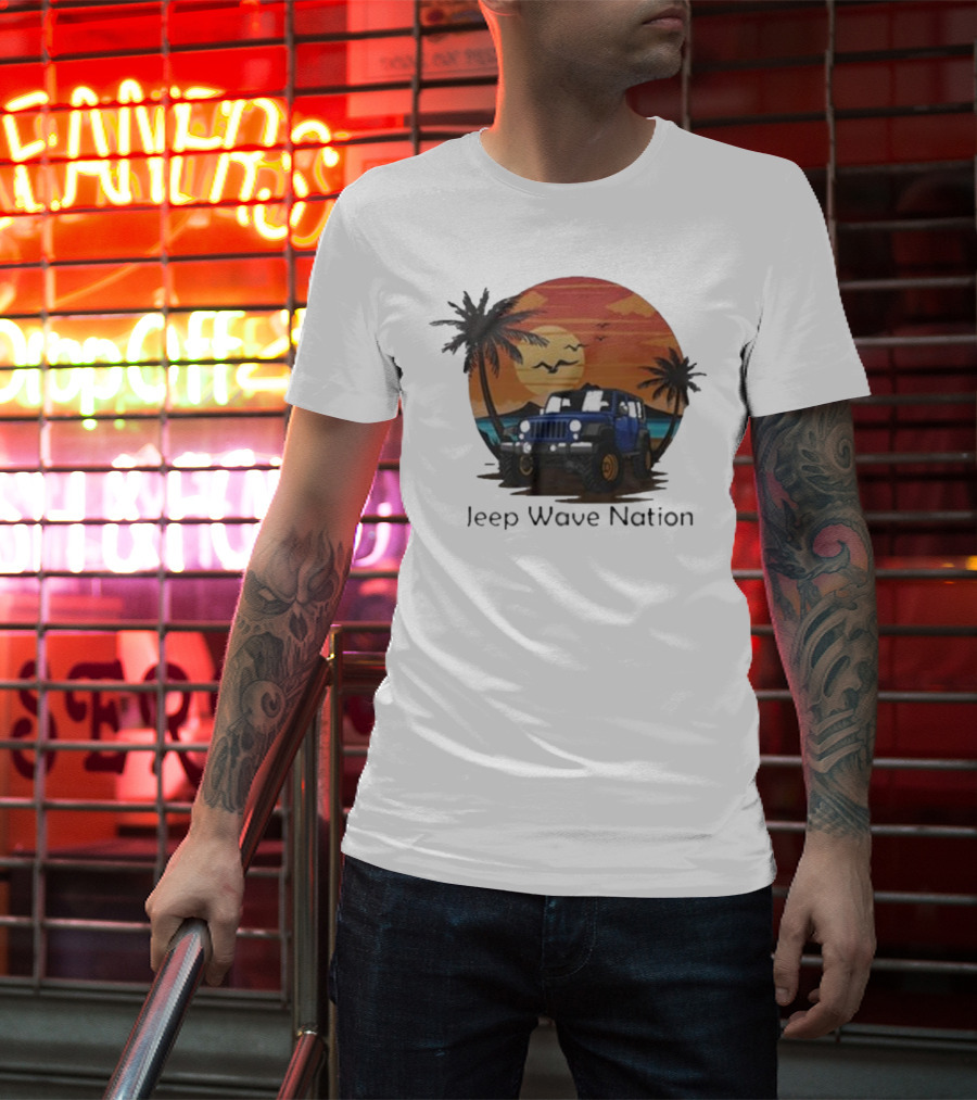 Jeep Wave Nation Vintage Sunset Adventure Scene T-Shirt