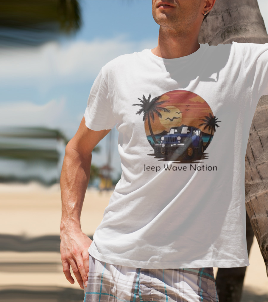 Jeep Wave Nation Vintage Sunset Adventure Scene T-Shirt