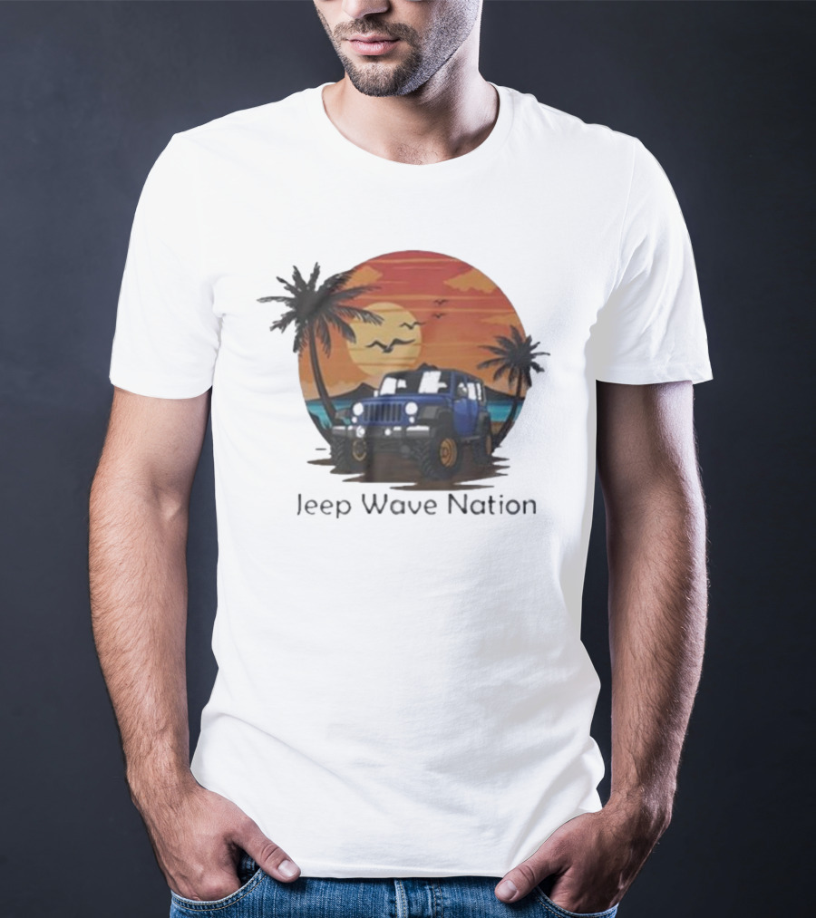 Jeep Wave Nation Vintage Sunset Adventure Scene T-Shirt