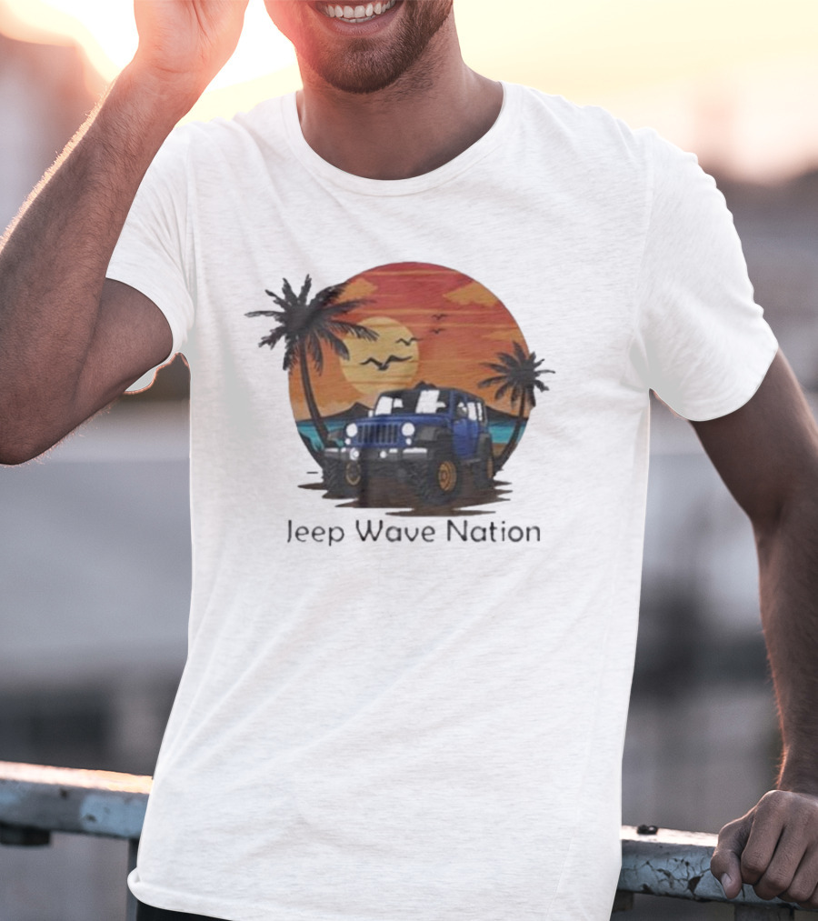 Jeep Wave Nation Vintage Sunset Adventure Scene T-Shirt