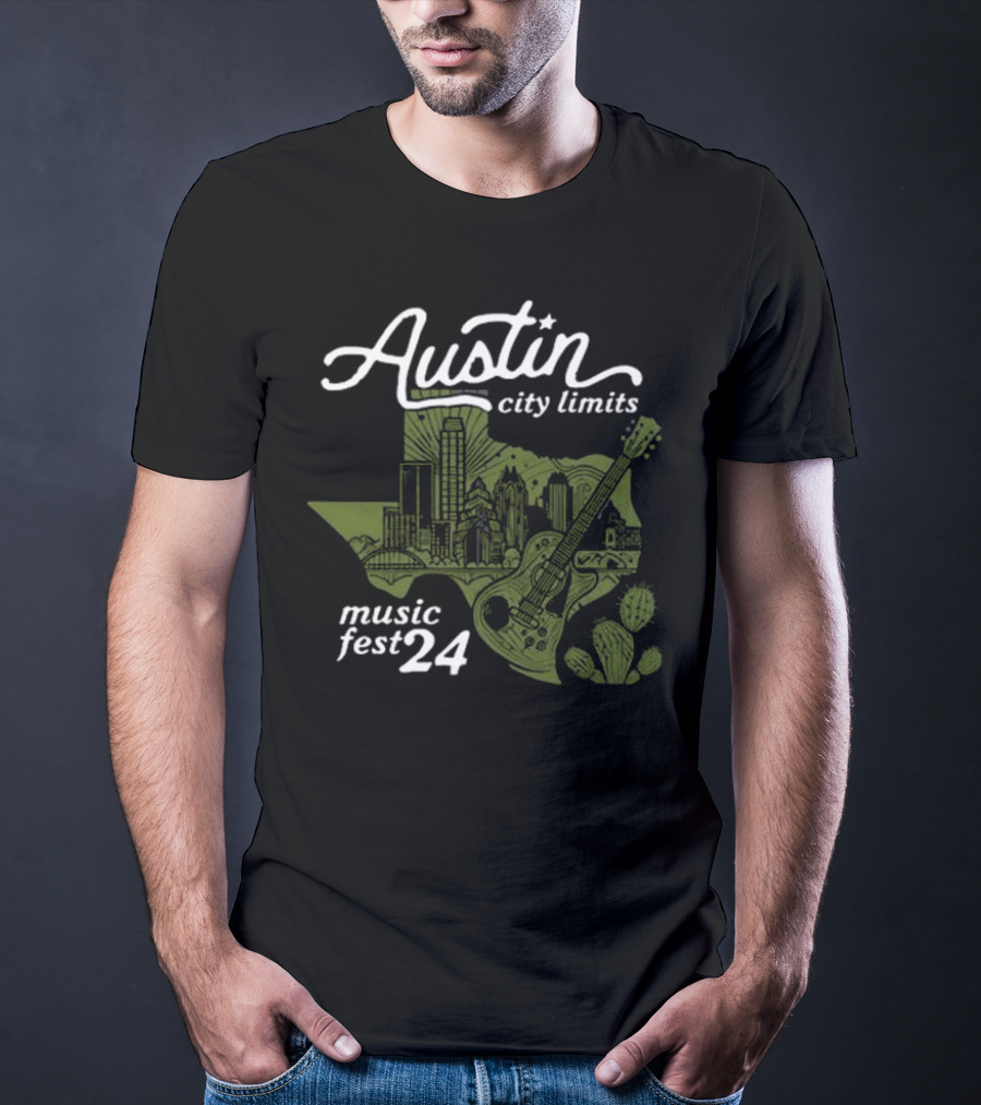 Austin City Limits Music Fest 24 Texas Skyline And Guitar Cactus T-Shirt