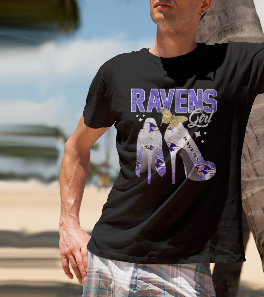 Ravens Girl High Heels Baltimore Ravens Butterfly Stars T-Shirt