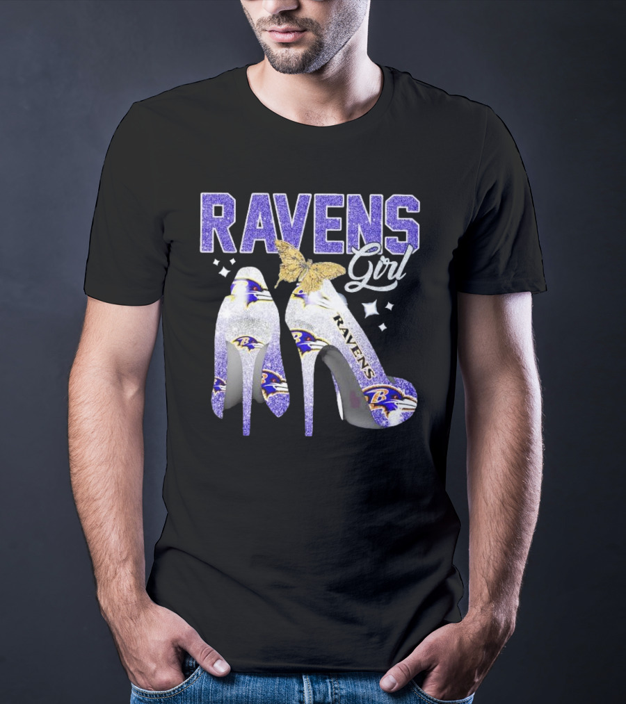 Ravens Girl High Heels Baltimore Ravens Butterfly Stars T-Shirt