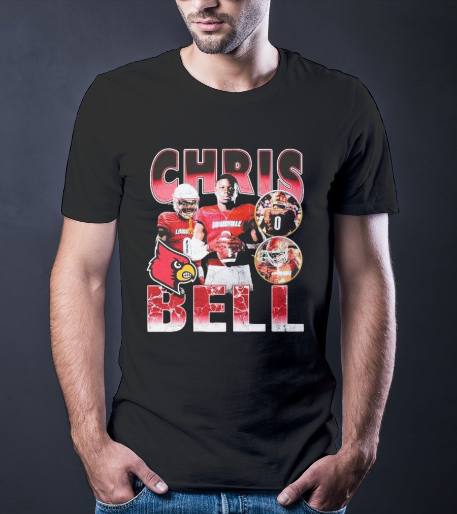 Chris Bell Louisville Cardinals Football Number 0 Retro Signature T-Shirt