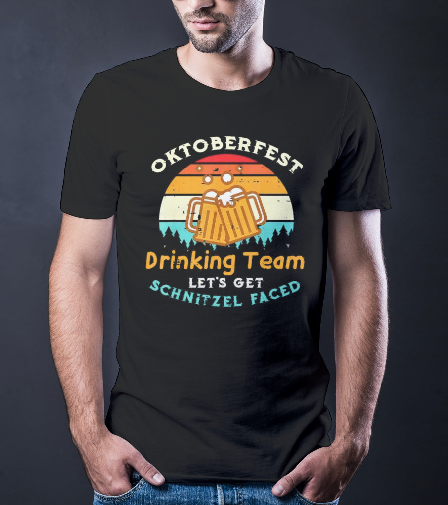 Oktoberfest Drinking Team Let's Get Schnitzel Faced Retro Beer Mugs T-Shirt