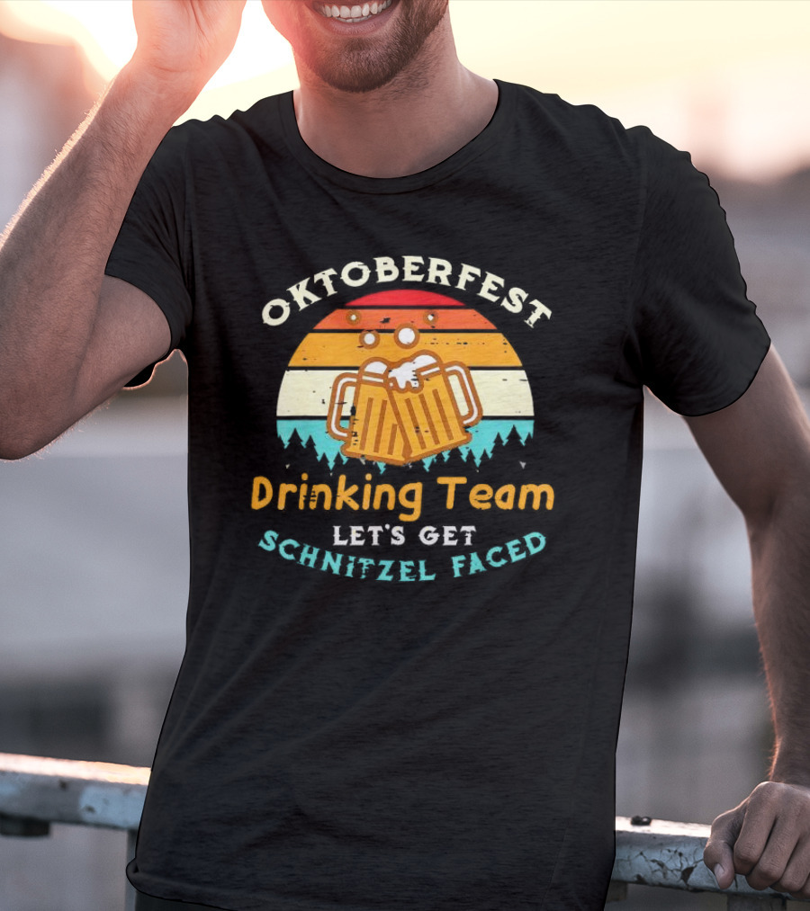 Oktoberfest Drinking Team Let's Get Schnitzel Faced Retro Beer Mugs T-Shirt