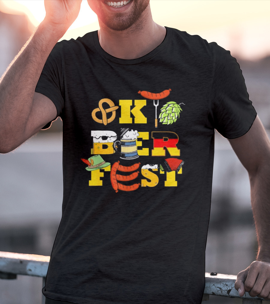Oktoberfest Germany Beer Pretzel Sausage Hat Lederhosen BBQ T-Shirt