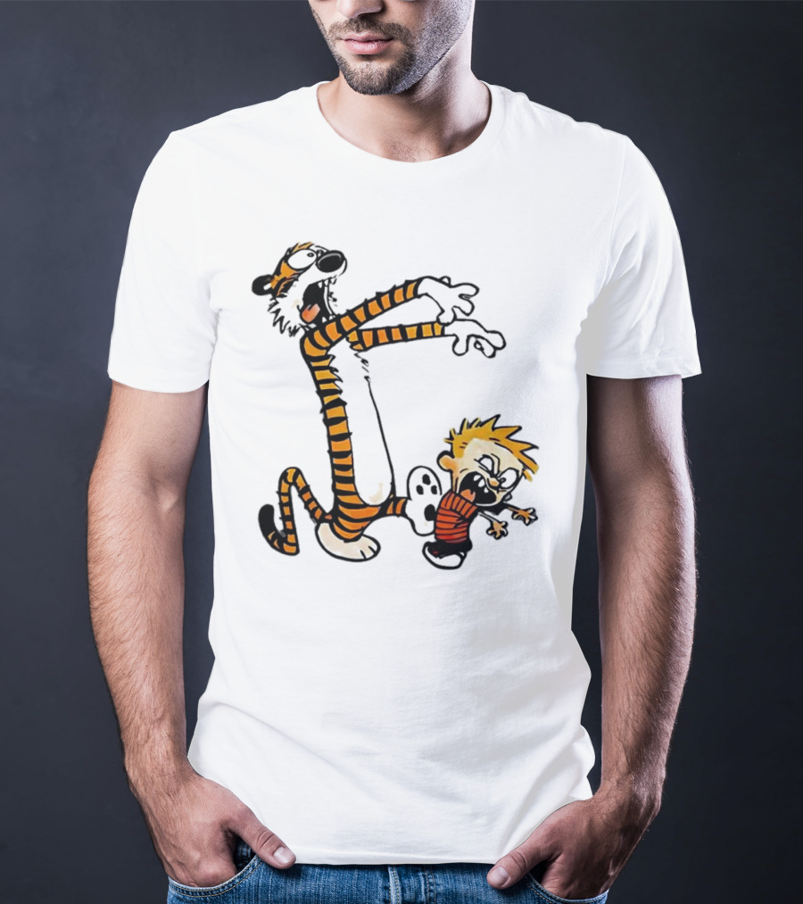 Calvin And Hobbes Playing Zombies Comic Characters Fun T-Shirt