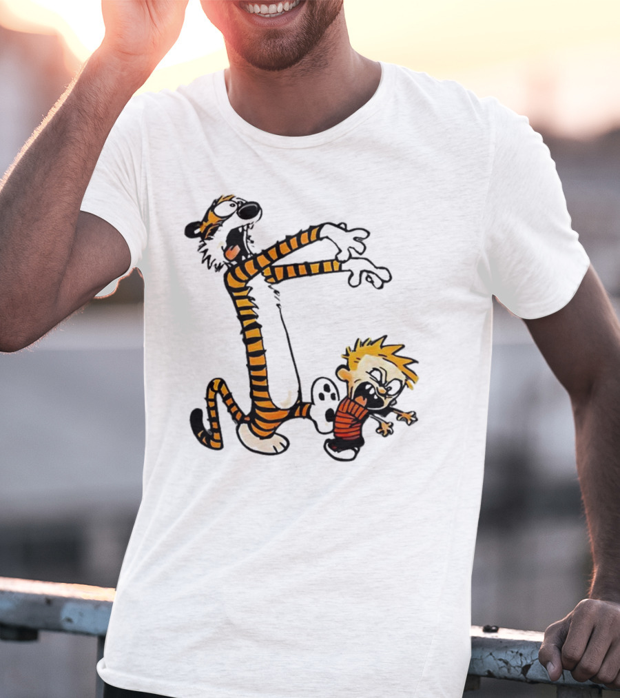 Calvin And Hobbes Playing Zombies Comic Characters Fun T-Shirt