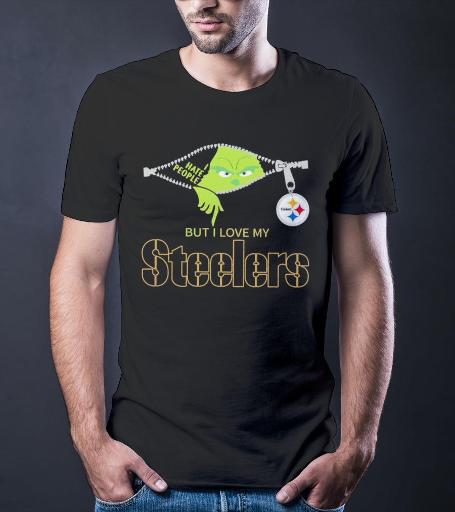I Hate People But I Love My Pittsburgh Steelers Christmas Grinch Zip Steel Curtain T-Shirt