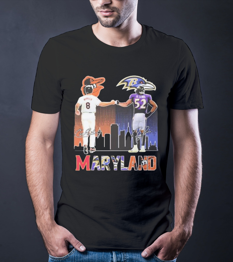 Maryland Sports Baltimore Orioles Ripken Baltimore Ravens Lewis Signatures T-Shirt