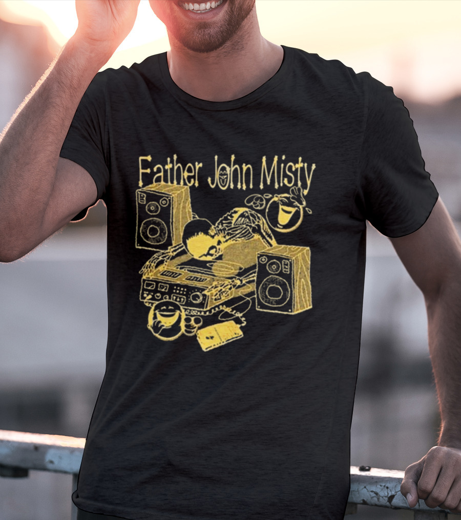 Father John Misty DJ Cartoon Skeleton With Speakers T-Shirt