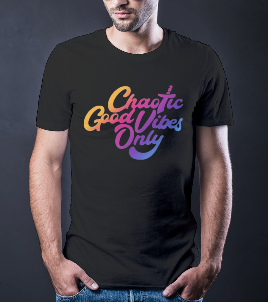 Chaotic Good Vibes Only Sword Icon Gradient Text T-Shirt