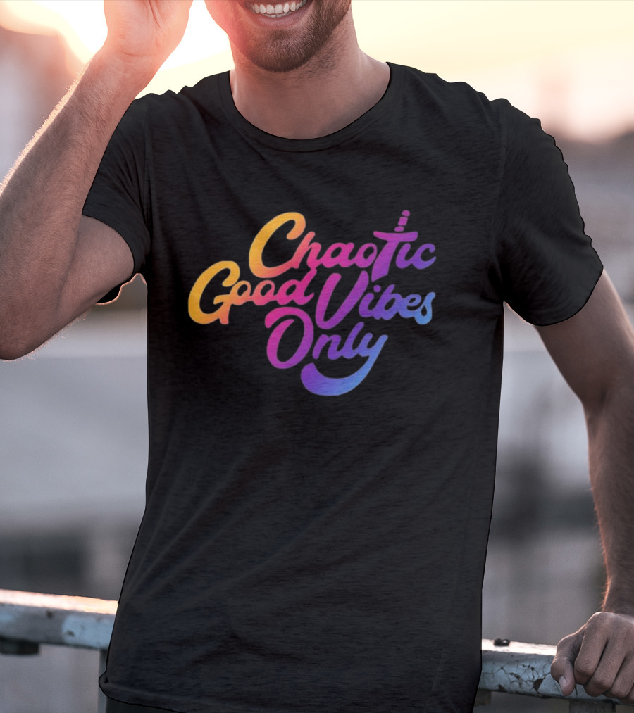 Chaotic Good Vibes Only Sword Icon Gradient Text T-Shirt
