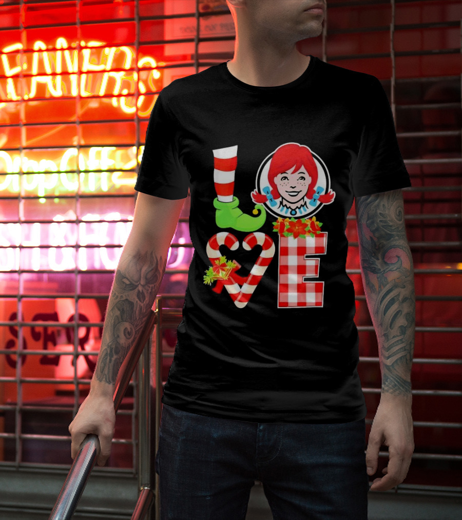 LOVE Elf Wendy’s Christmas Red Stripes Plaid Candy Cane Holiday T-Shirt