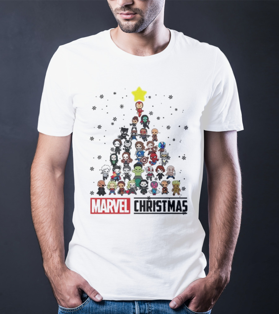 Marvel Christmas Chibi Avengers Characters Tree T-Shirt