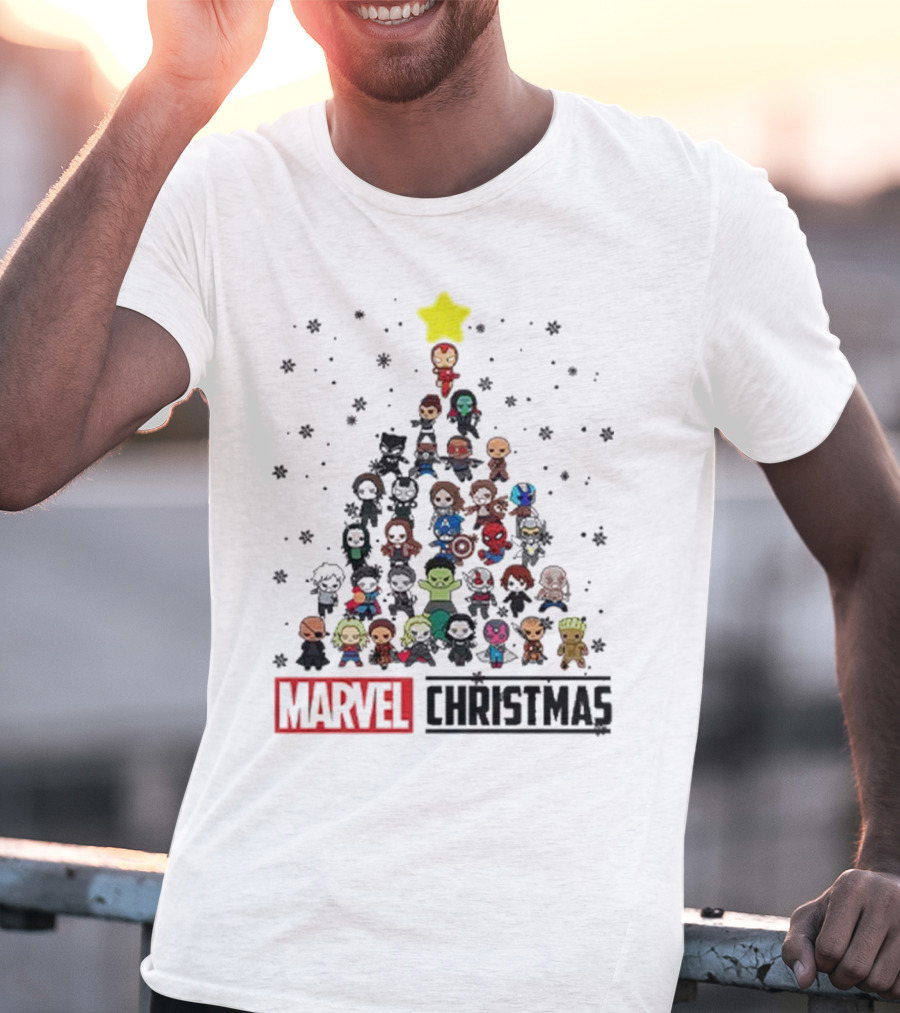 Marvel Christmas Chibi Avengers Characters Tree T-Shirt