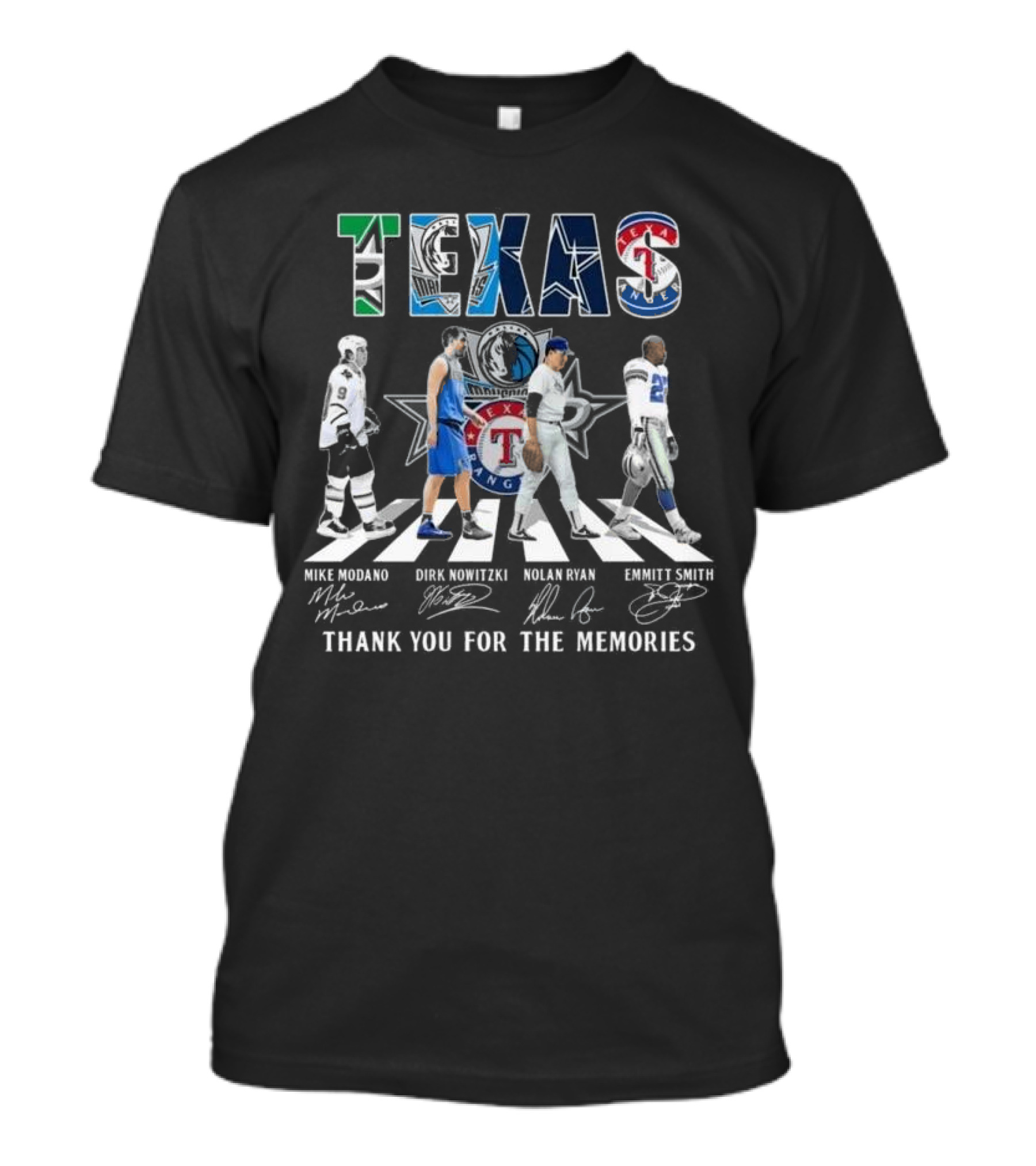 Texas Legends Mike Modano Dirk Nowitzki Nolan Ryan Emmitt Smith Thank You For The Memories T-Shirt