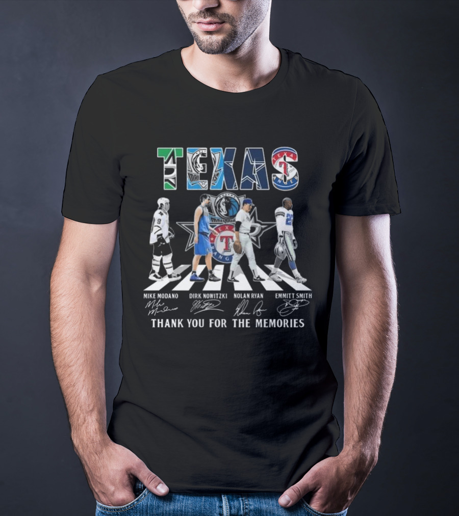 Texas Legends Mike Modano Dirk Nowitzki Nolan Ryan Emmitt Smith Thank You For The Memories T-Shirt
