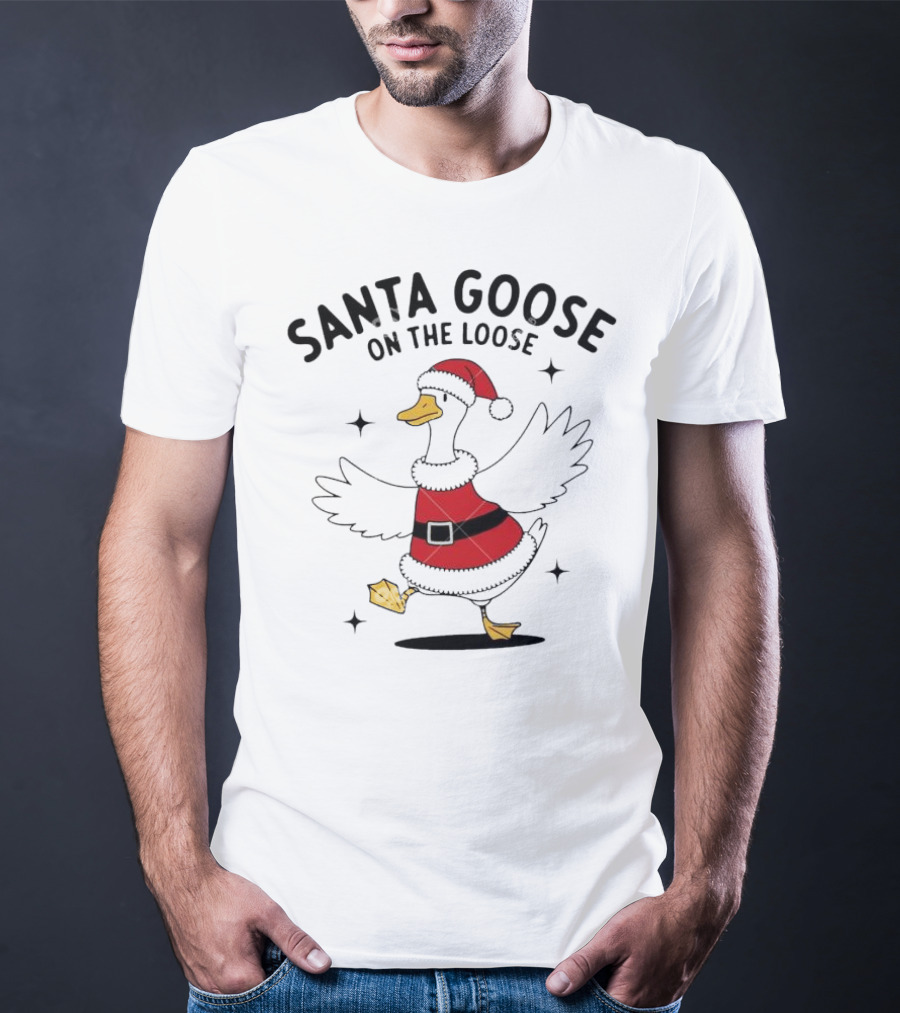 Santa Goose On The Loose Christmas Festive Holiday Fun T-Shirt