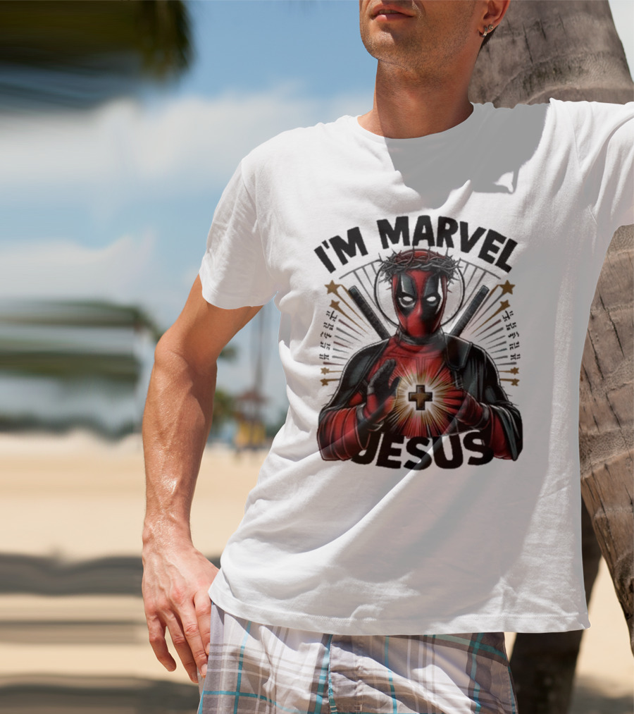 I'm Marvel Jesus Deadpool With Cross Halo And Swords T-Shirt