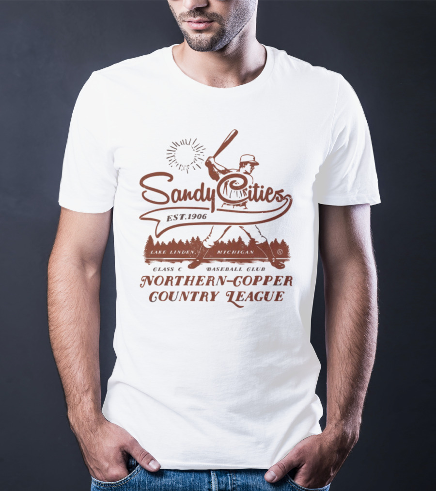 Sandy Cities Lake Linden Michigan Vintage Class C Baseball Club Northern Copper Country League Est. 1906 T-Shirt