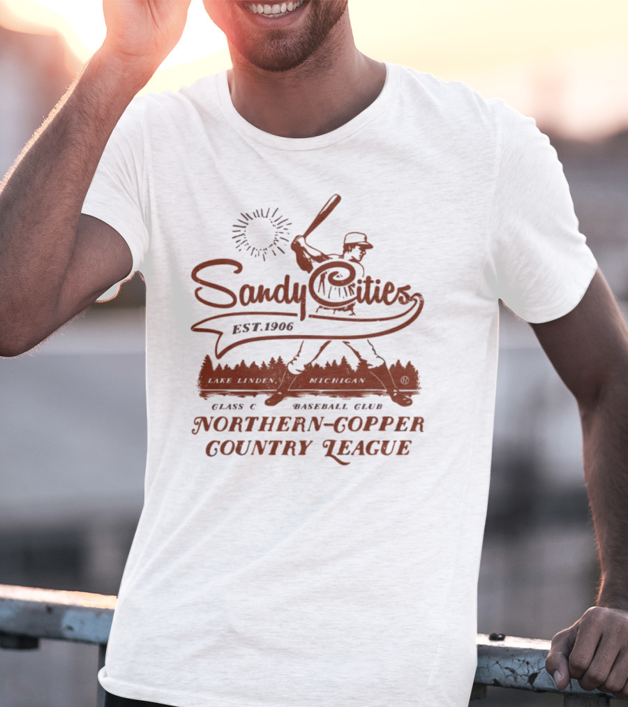 Sandy Cities Lake Linden Michigan Vintage Class C Baseball Club Northern Copper Country League Est. 1906 T-Shirt