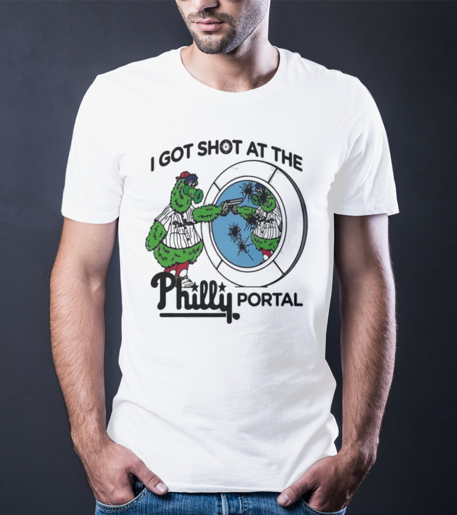 I Got Shot At The Philly Portal With Phillie Phanatic And Reflective Mirror Image T-Shirt