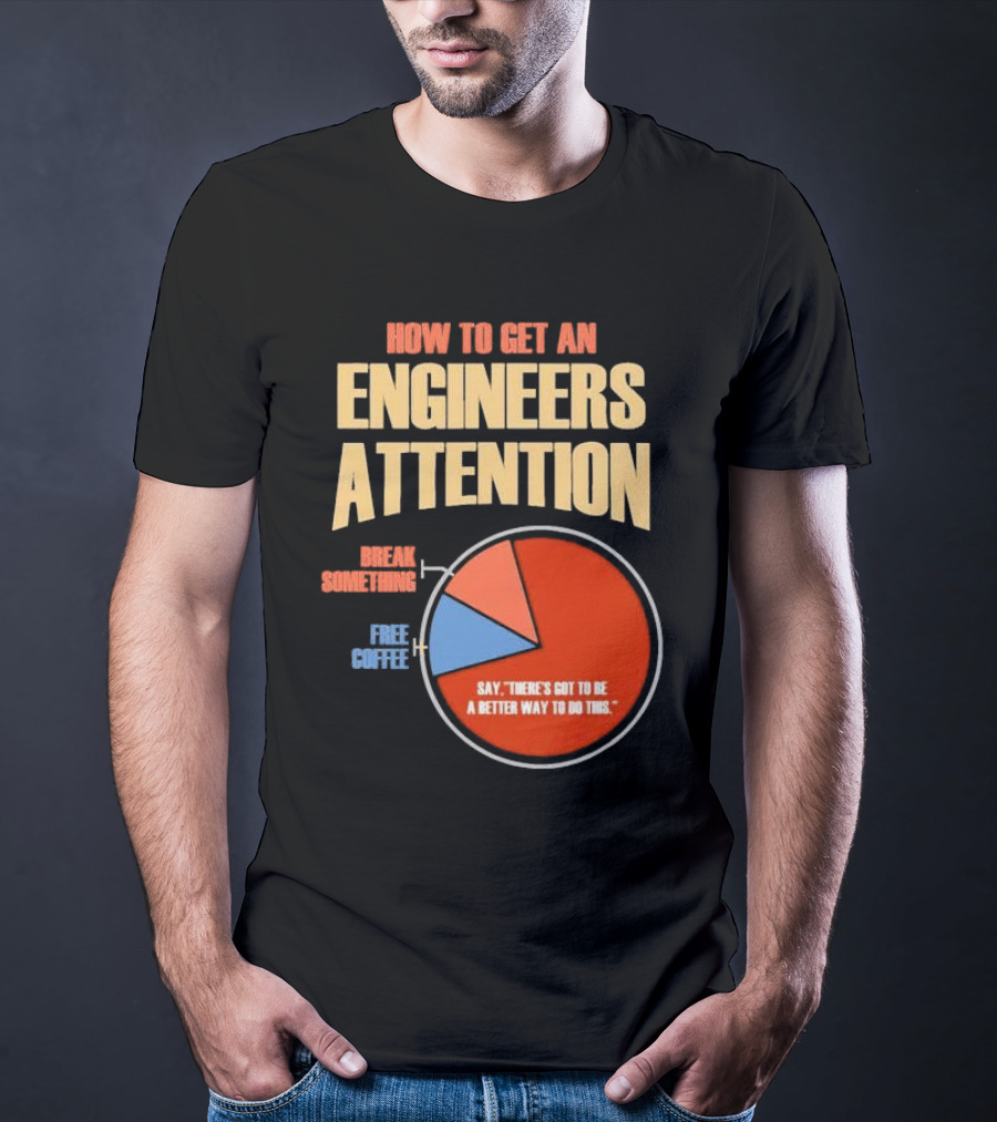 How To Get An Engineers Attention Pie Chart Break Something Free Coffee Say There's Got To Be A Better Way To Do This T-Shirt
