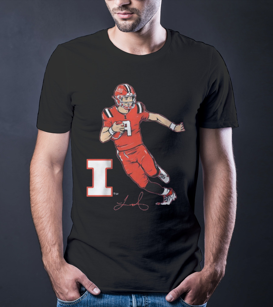 Illinois Football Luke Altmyer Superstar Pose I Logo Signature T-Shirt