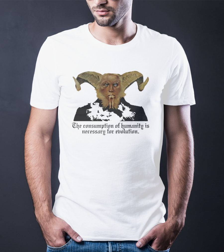 The Consumption Of Humanity Is Necessary For Evolution Goat Mask Figure T-Shirt