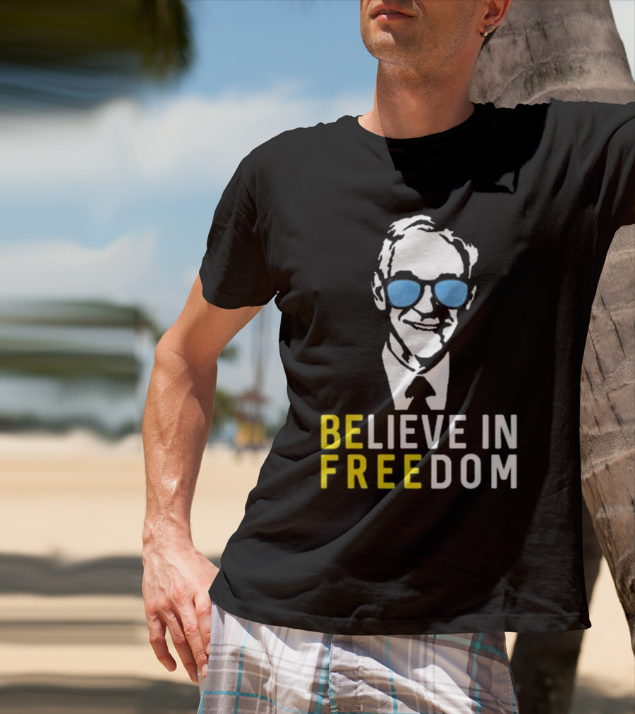 Believe In Freedom Libertarian Ron Paul Blue Sunglasses T-Shirt