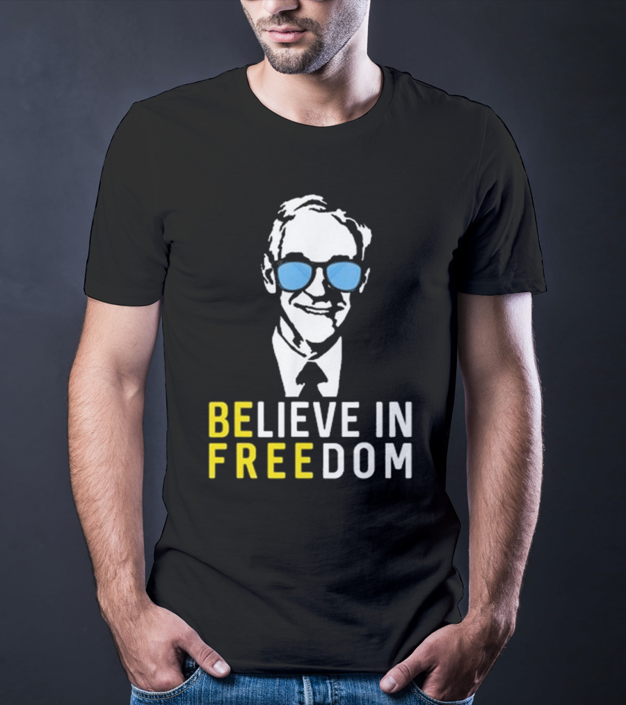 Believe In Freedom Libertarian Ron Paul Blue Sunglasses T-Shirt
