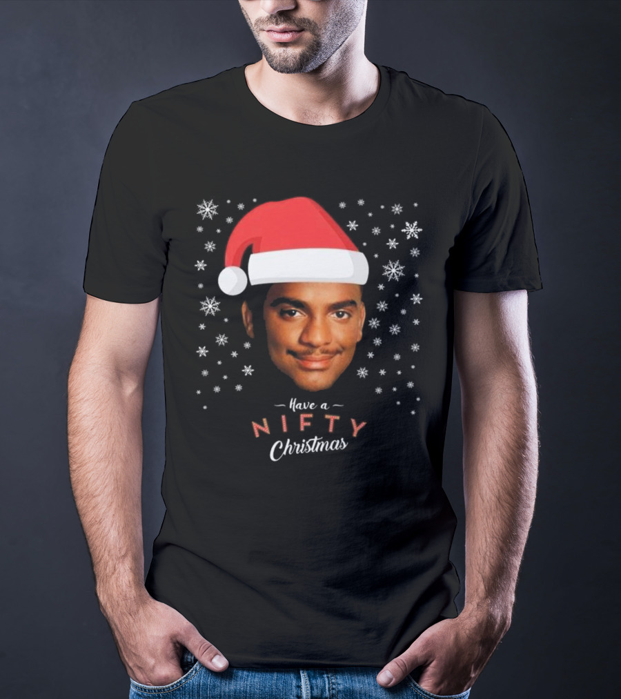 Carlton Banks Have A Nifty Christmas Fresh Prince Santa Hat Snowflakes T-Shirt