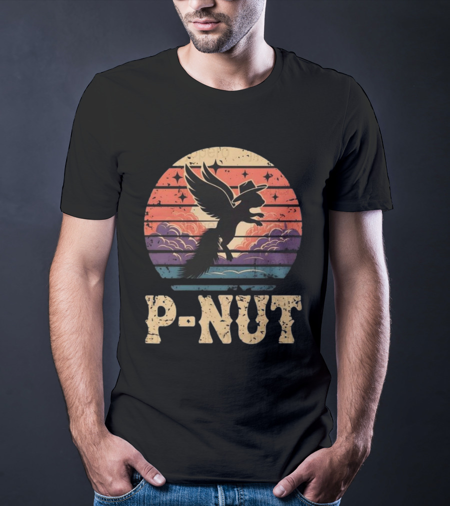P-Nut Flying Squirrel In Hat With Sunset Sky Justice For Peanut T-Shirt
